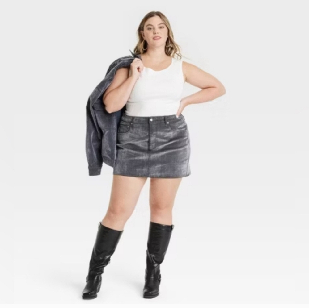 Flocked Denim Micro Mini Skirt Universal Threads - Grey Size 14